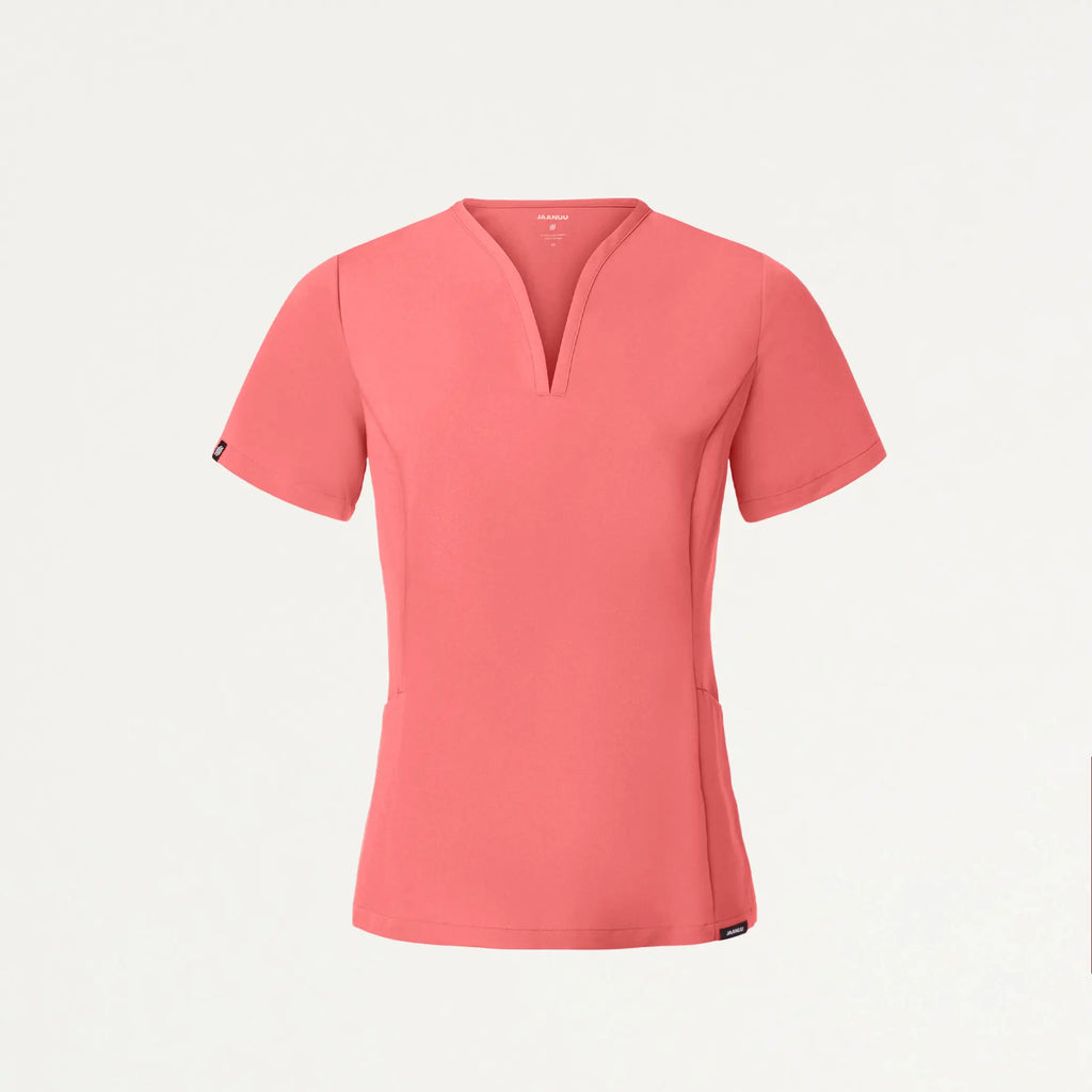 Jaanuu Scrubs Women's Calix Fit & Flare Scrub Top Digital Pink | scrub-supply.com