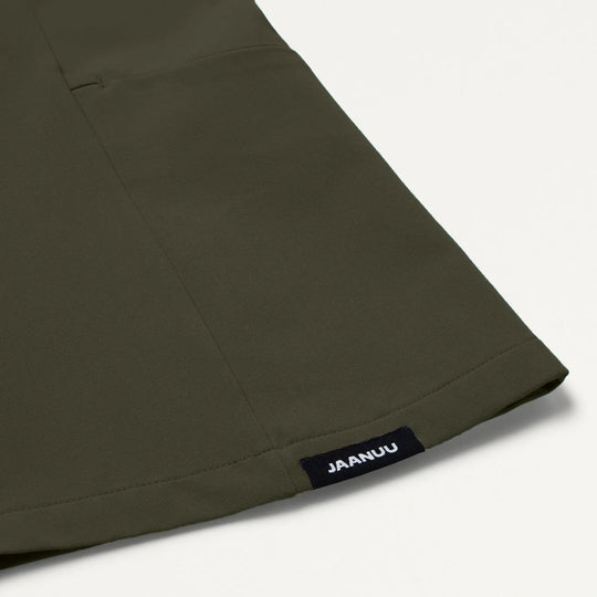 Jaanuu Scrubs Women's Calix Fit & Flare Scrub Top Deep Olive | scrub-supply.com