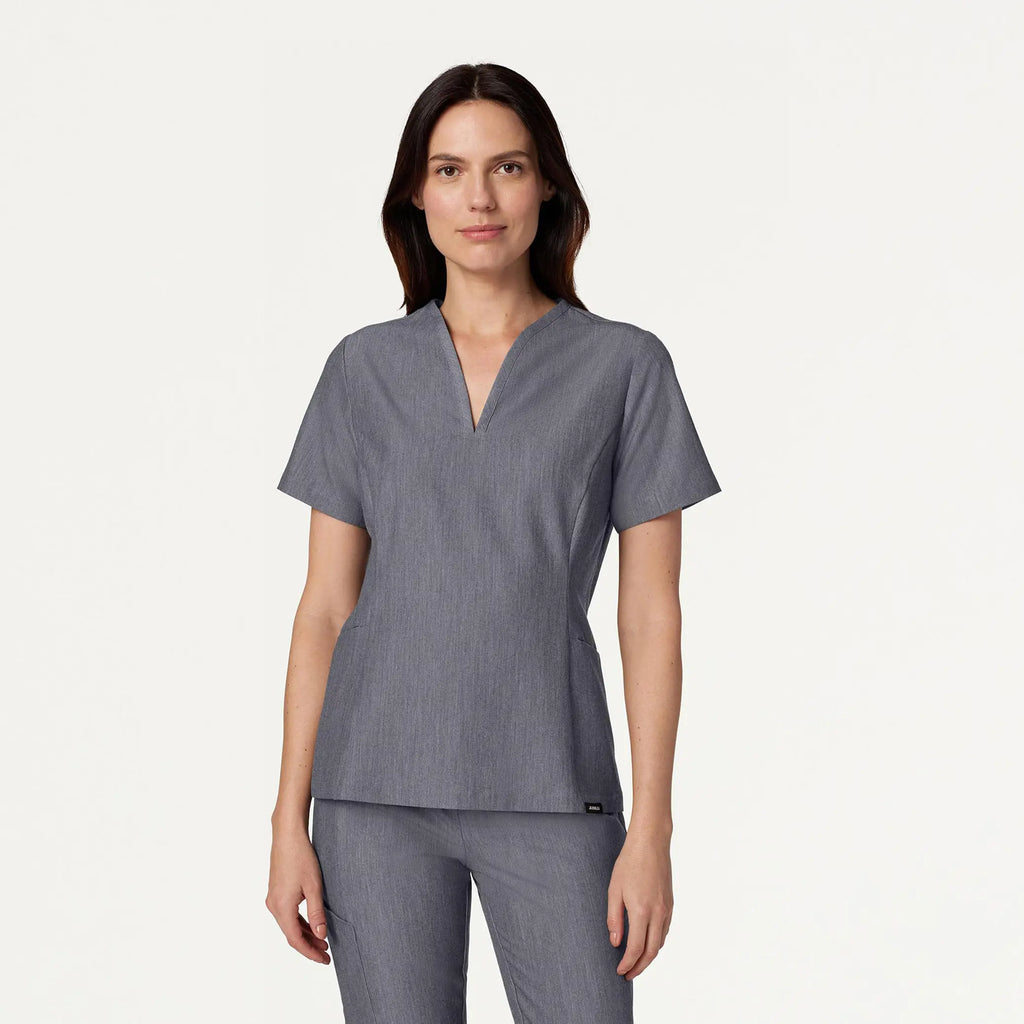 Jaanuu Scrubs Women's Calix Fit & Flare Scrub Top Heather Gray | scrub-supply.com