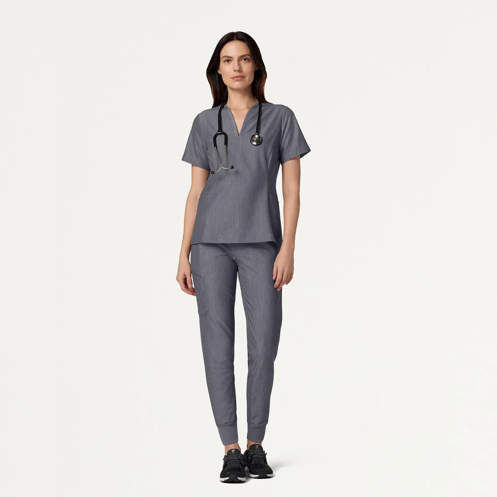 Jaanuu Scrubs Women's Calix Fit & Flare Scrub Top Heather Gray | scrub-supply.com