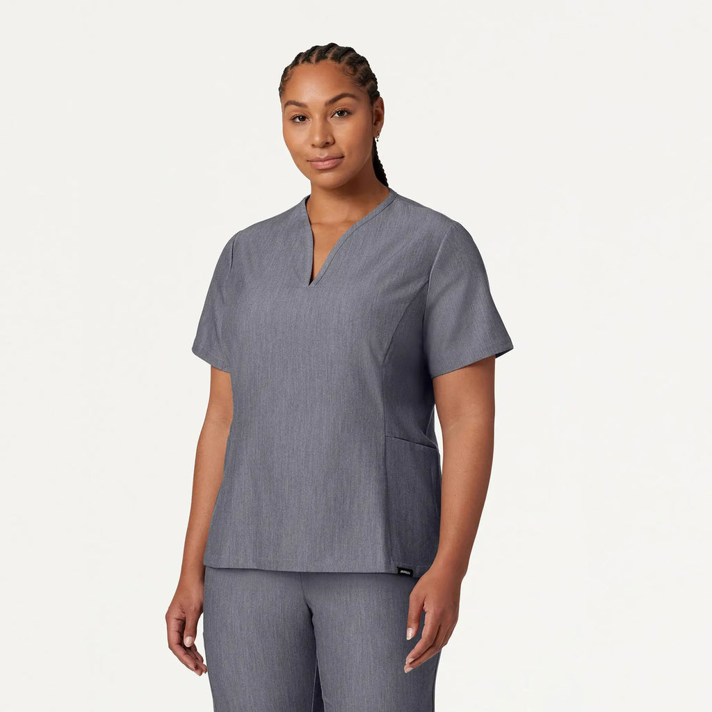 Jaanuu Scrubs Women's Calix Fit & Flare Scrub Top Heather Gray | scrub-supply.com