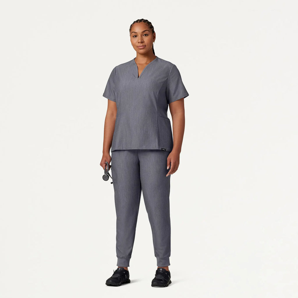 Jaanuu Scrubs Women's Calix Fit & Flare Scrub Top Heather Gray | scrub-supply.com