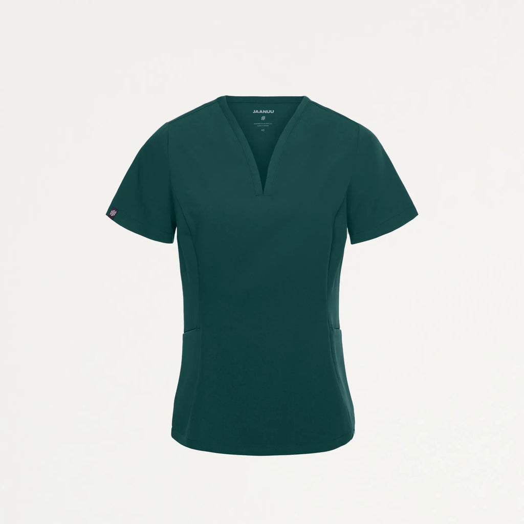 Jaanuu Scrubs Women's Calix Fit & Flare Scrub Top Midnight Green | scrub-supply.com