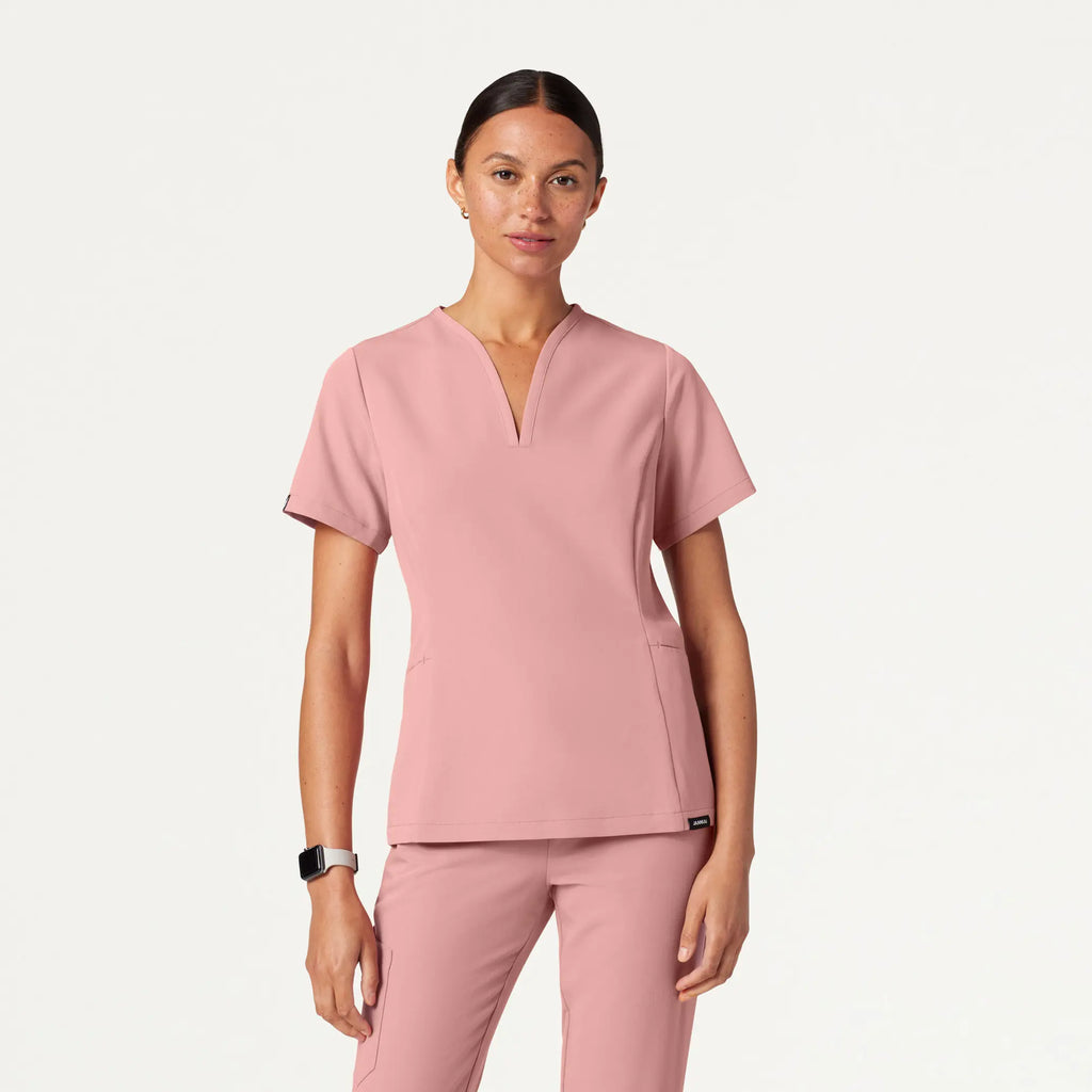 Jaanuu Scrubs Women's Calix Fit & Flare Scrub Top Mauve | scrub-supply.com