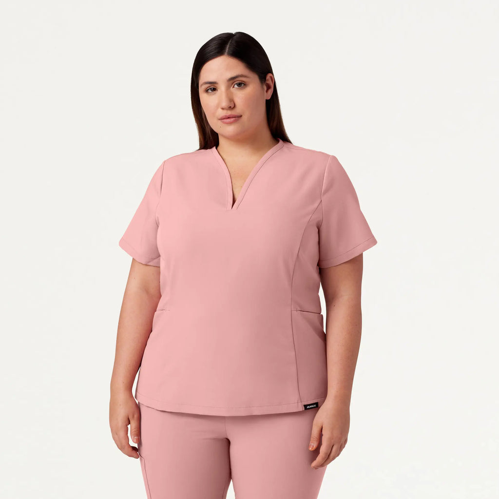 Jaanuu Scrubs Women's Calix Fit & Flare Scrub Top Mauve | scrub-supply.com