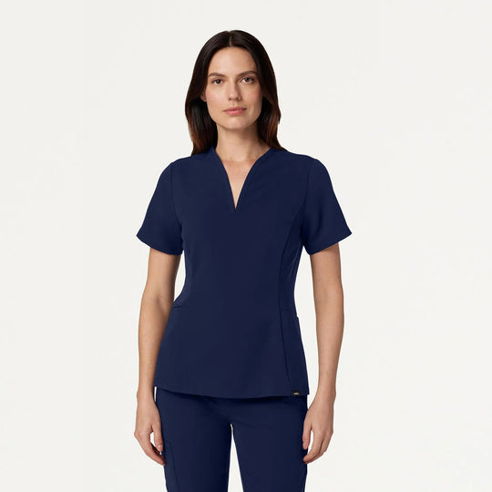 Jaanuu Scrubs Women's Calix Fit & Flare Scrub Top Midnight Navy | scrub-supply.com