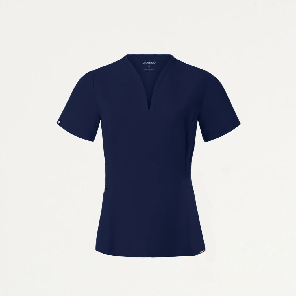 Jaanuu Scrubs Women's Calix Fit & Flare Scrub Top Midnight Navy | scrub-supply.com