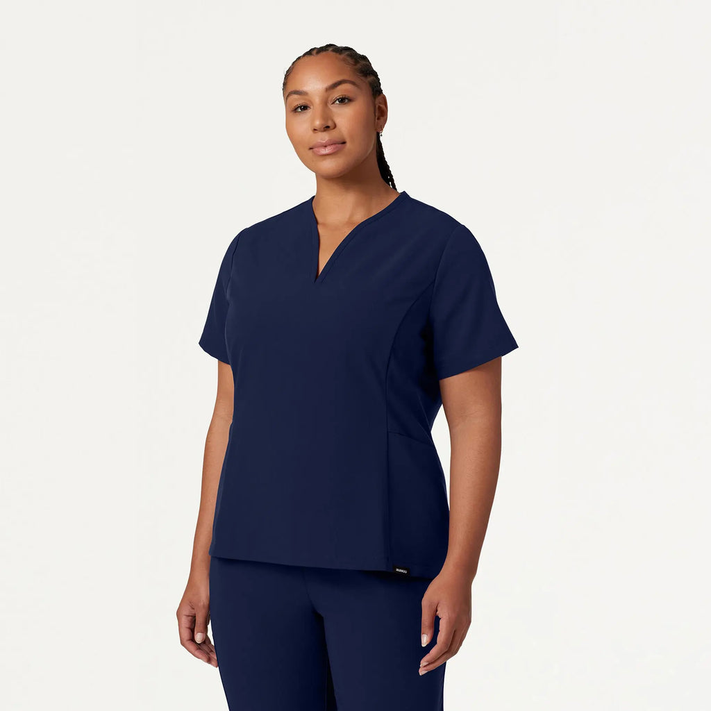 Jaanuu Scrubs Women's Calix Fit & Flare Scrub Top Midnight Navy | scrub-supply.com