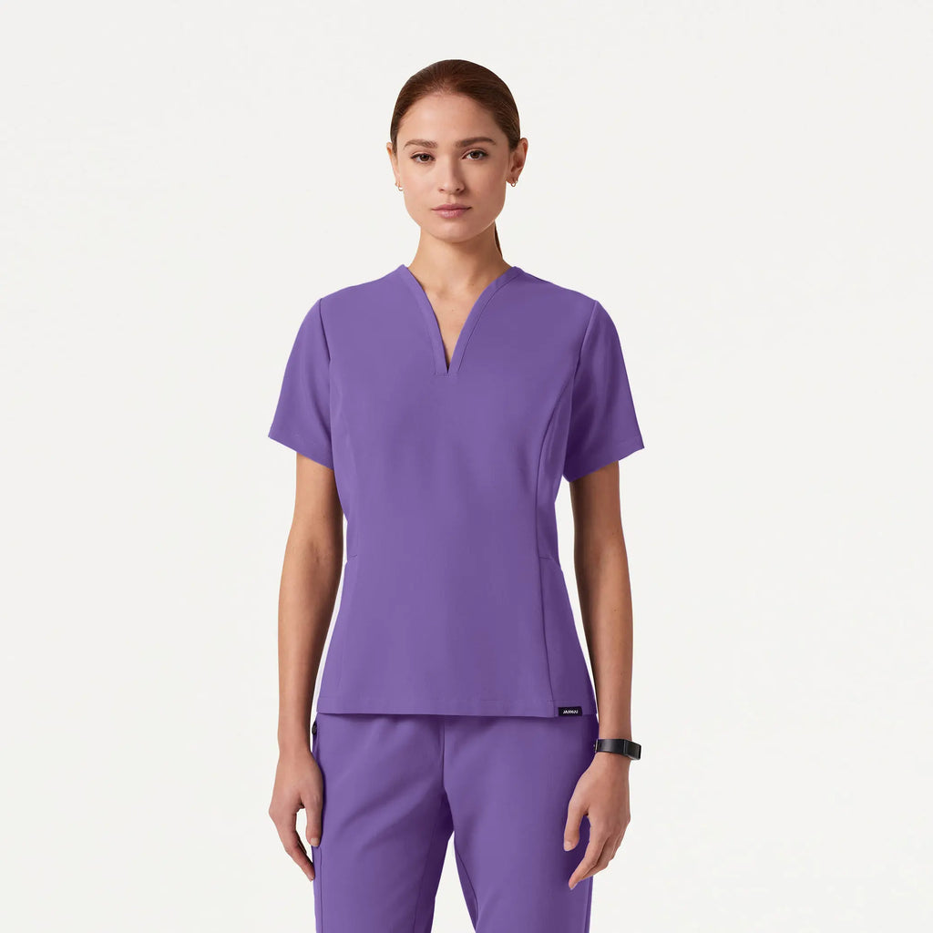 Jaanuu Scrubs Women's Calix Fit & Flare Scrub Top Violet | scrub-supply.com