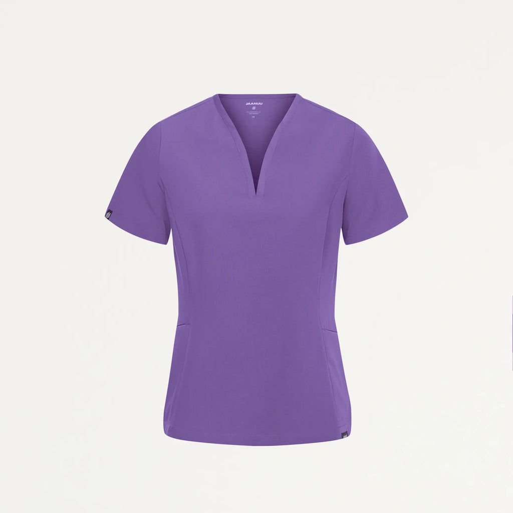 Jaanuu Scrubs Women's Calix Fit & Flare Scrub Top Violet | scrub-supply.com