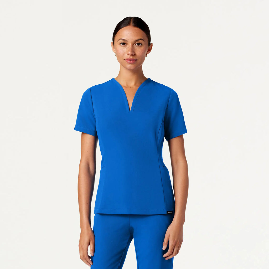 Jaanuu Scrubs Women's Calix Fit & Flare Scrub Top Royal Blue | scrub-supply.com