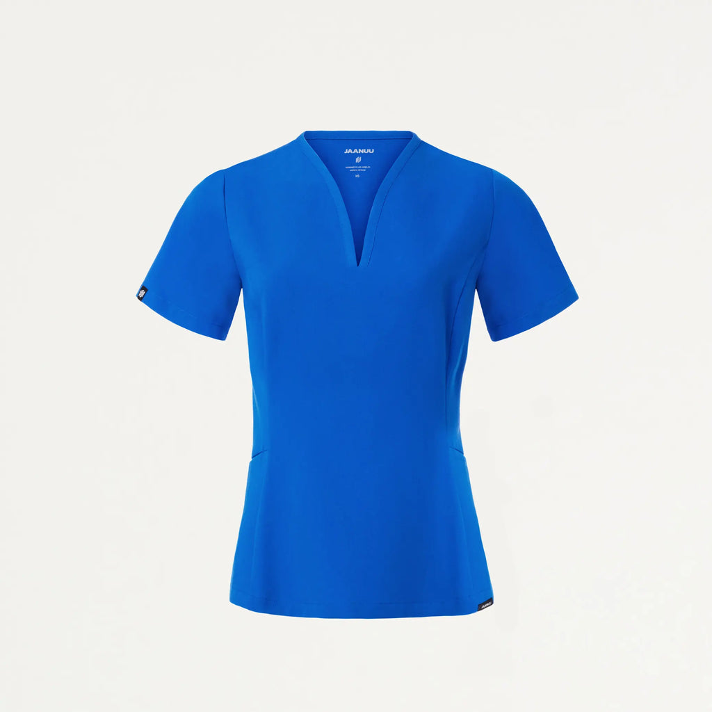 Jaanuu Scrubs Women's Calix Fit & Flare Scrub Top Royal Blue | scrub-supply.com