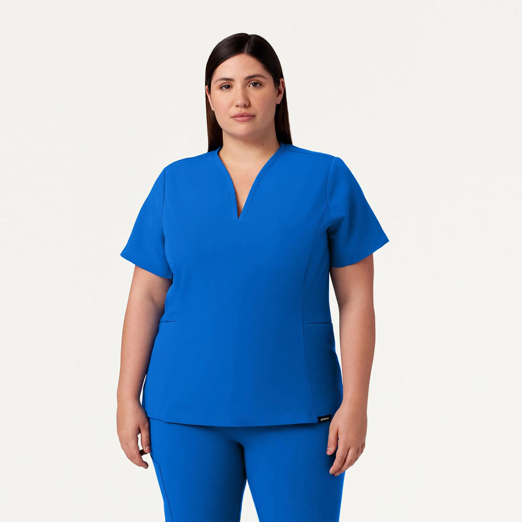 Jaanuu Scrubs Women's Calix Fit & Flare Scrub Top Royal Blue | scrub-supply.com