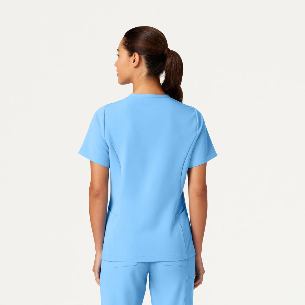 Jaanuu Scrubs Women's Calix Fit & Flare Scrub Top Sky Blue | scrub-supply.com