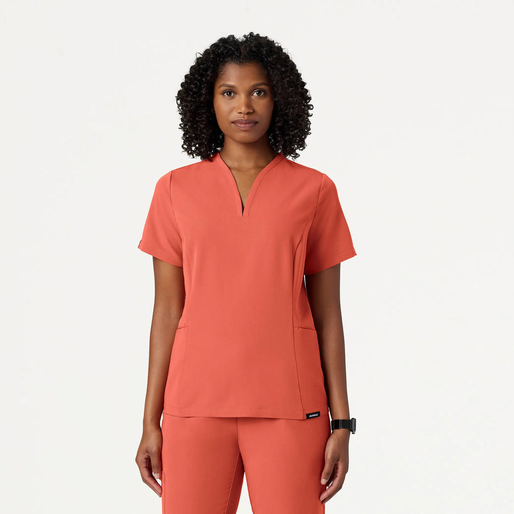 Jaanuu Scrubs Women's Calix Fit & Flare Scrub Top Terra | scrub-supply.com