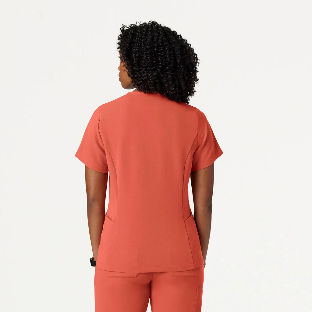 Jaanuu Scrubs Women's Calix Fit & Flare Scrub Top Terra | scrub-supply.com