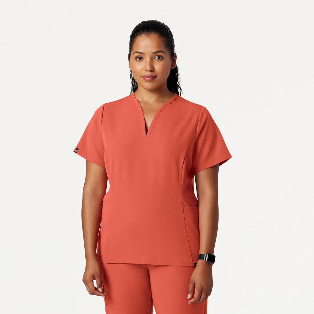 Jaanuu Scrubs Women's Calix Fit & Flare Scrub Top Terra | scrub-supply.com