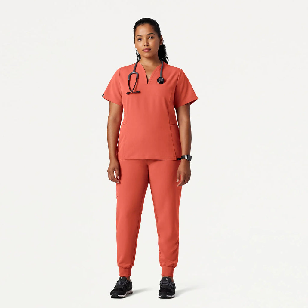 Jaanuu Scrubs Women's Calix Fit & Flare Scrub Top Terra | scrub-supply.com