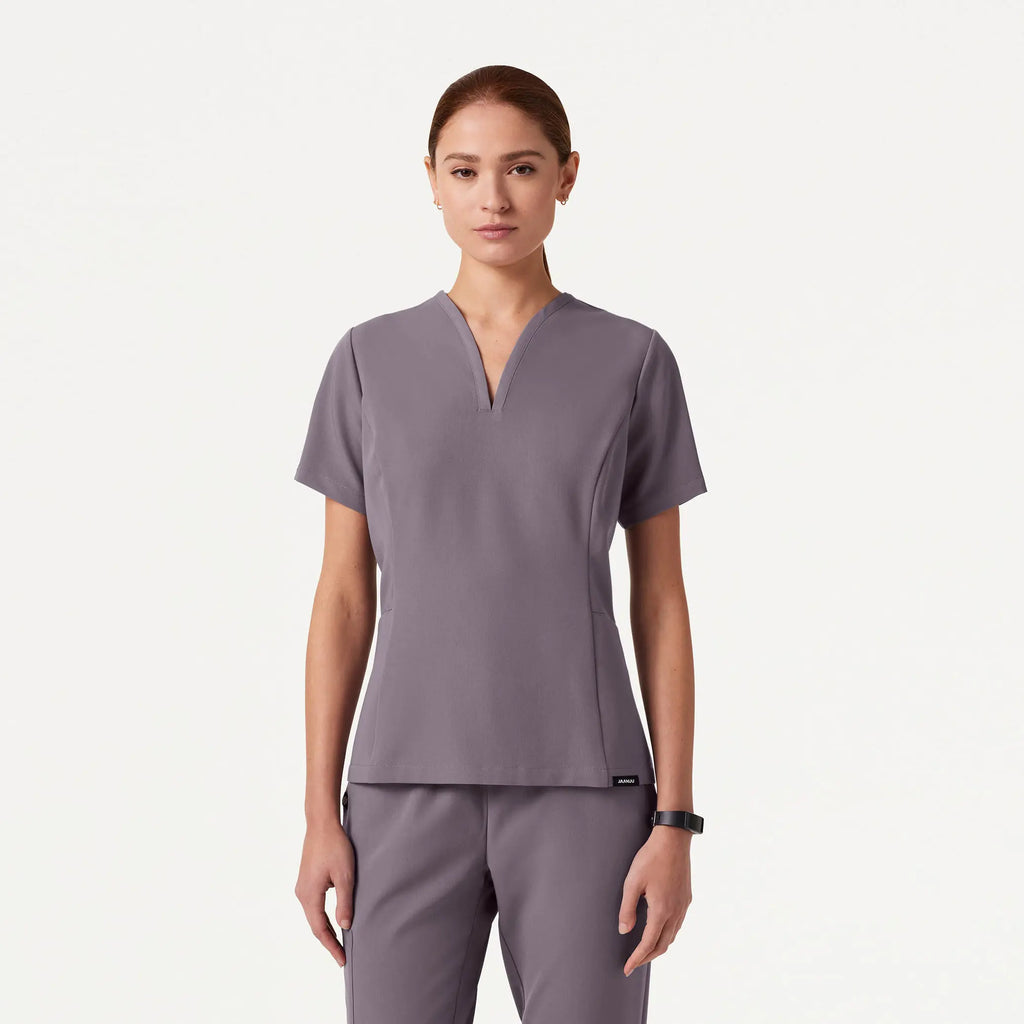 Jaanuu Scrubs Women's Calix Fit & Flare Scrub Top Titanium | scrub-supply.com