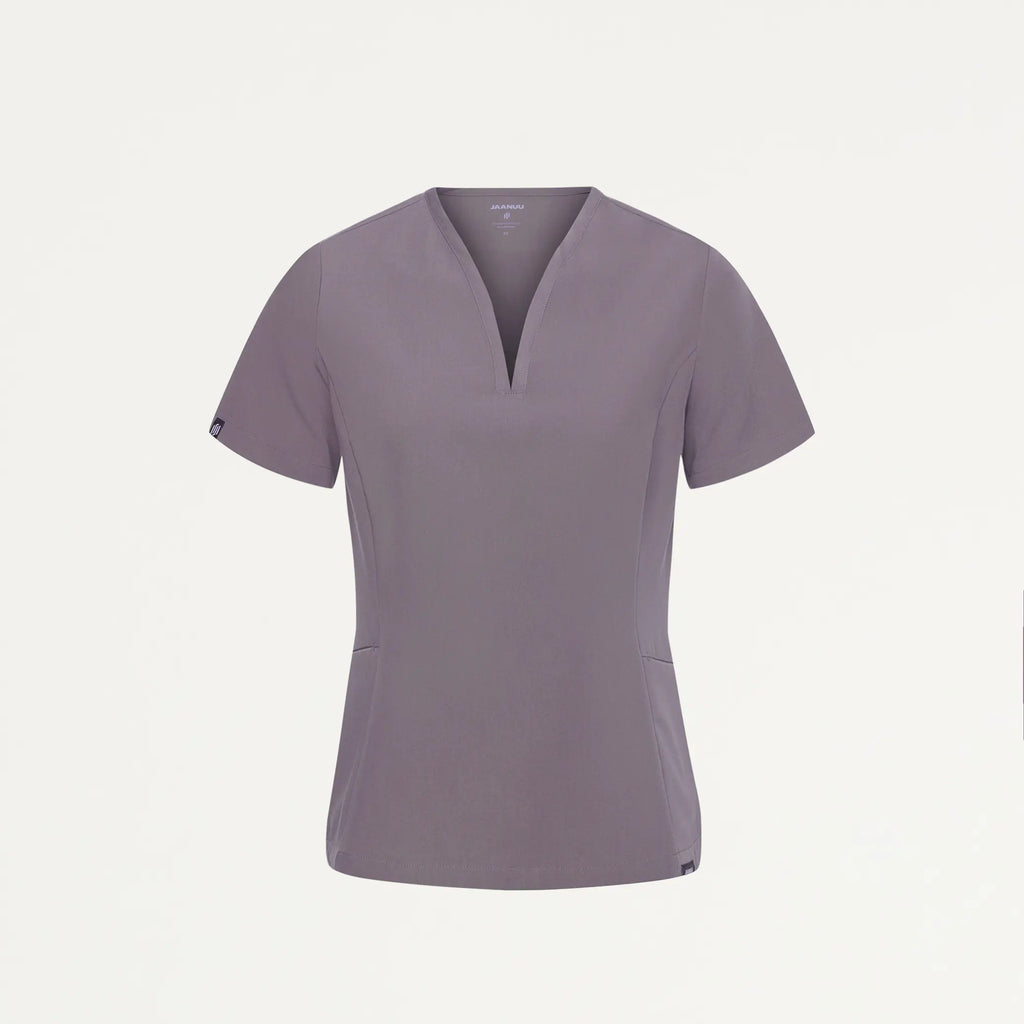 Jaanuu Scrubs Women's Calix Fit & Flare Scrub Top Titanium | scrub-supply.com