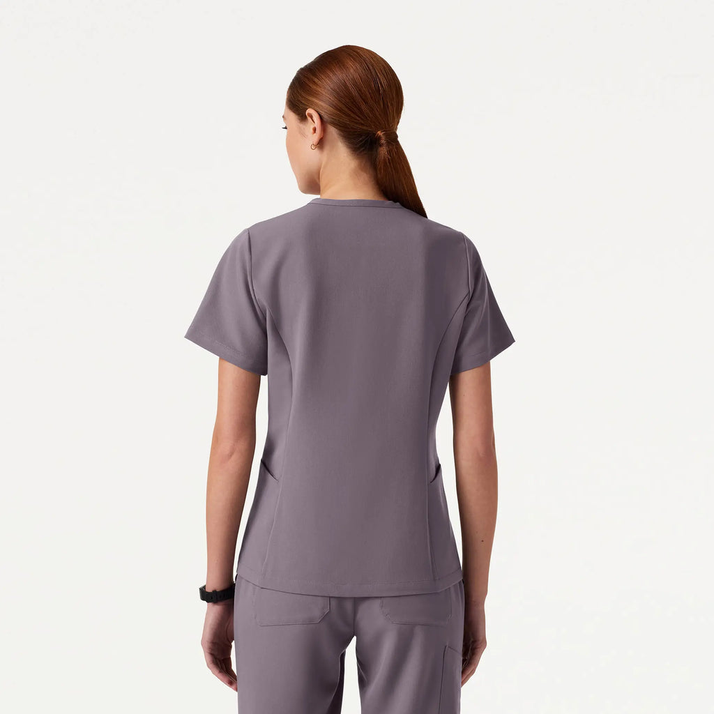 Jaanuu Scrubs Women's Calix Fit & Flare Scrub Top Titanium | scrub-supply.com