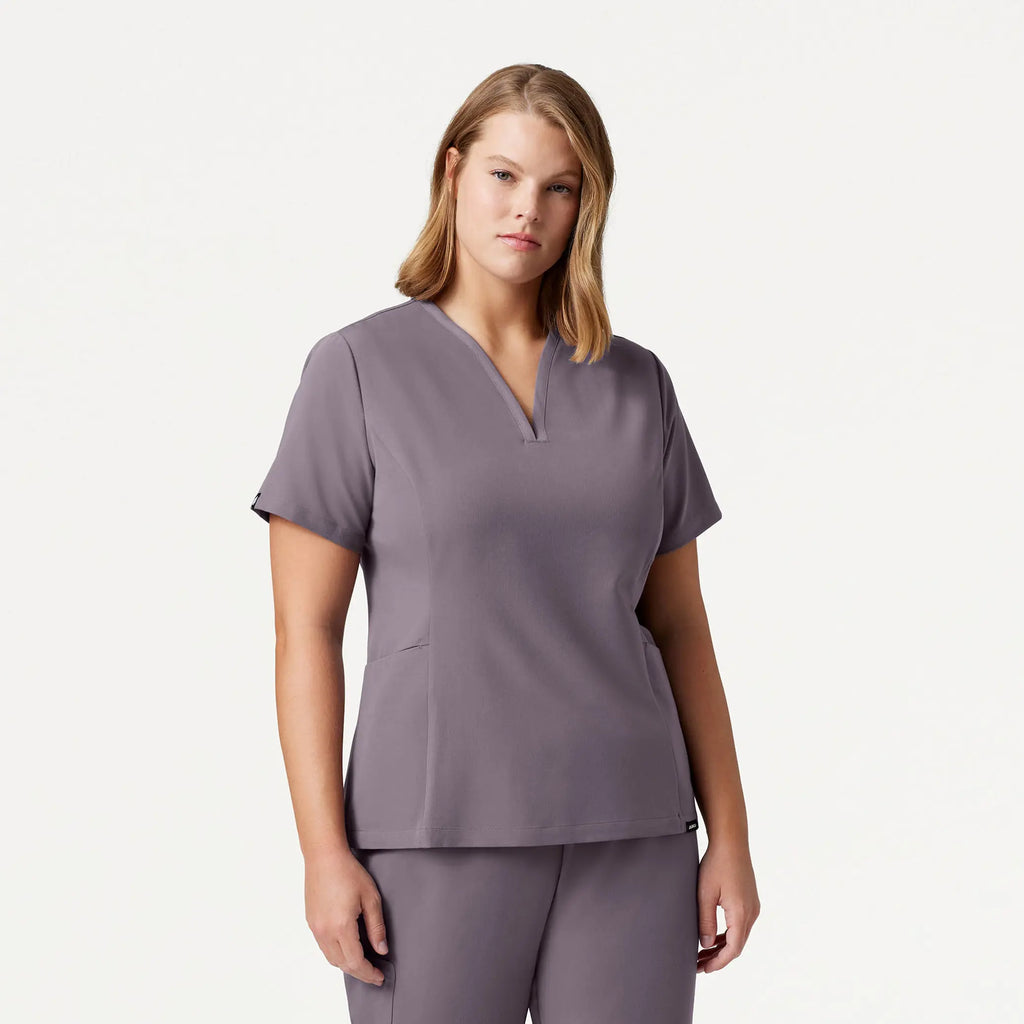 Jaanuu Scrubs Women's Calix Fit & Flare Scrub Top Titanium | scrub-supply.com