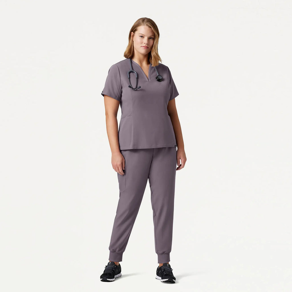 Jaanuu Scrubs Women's Calix Fit & Flare Scrub Top Titanium | scrub-supply.com