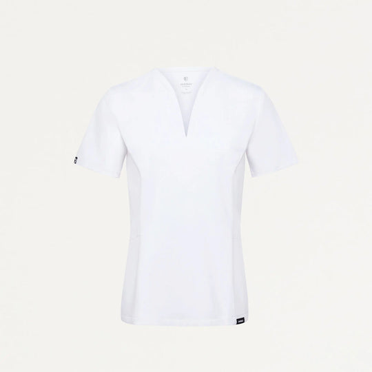 Jaanuu Scrubs Women's Calix Fit & Flare Scrub Top White | scrub-supply.com