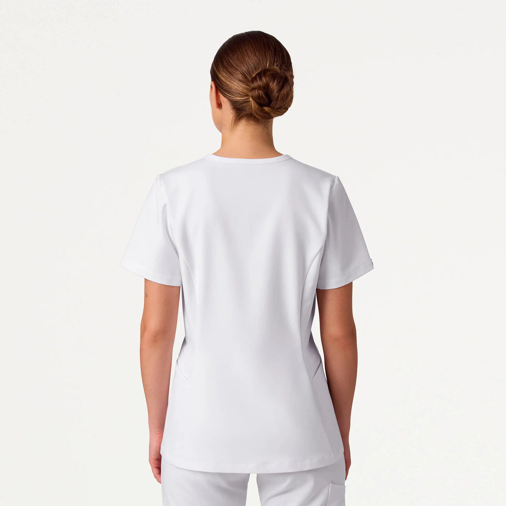 Jaanuu Scrubs Women's Calix Fit & Flare Scrub Top White | scrub-supply.com