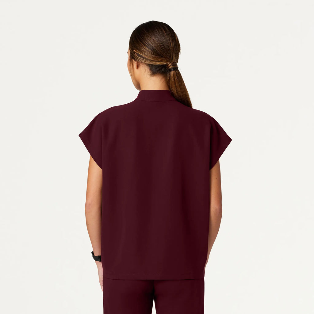 Jaanuu Scrubs Women's Aris Oversized 2-Pocket Scrub Top Burgundy | scrub-supply.com