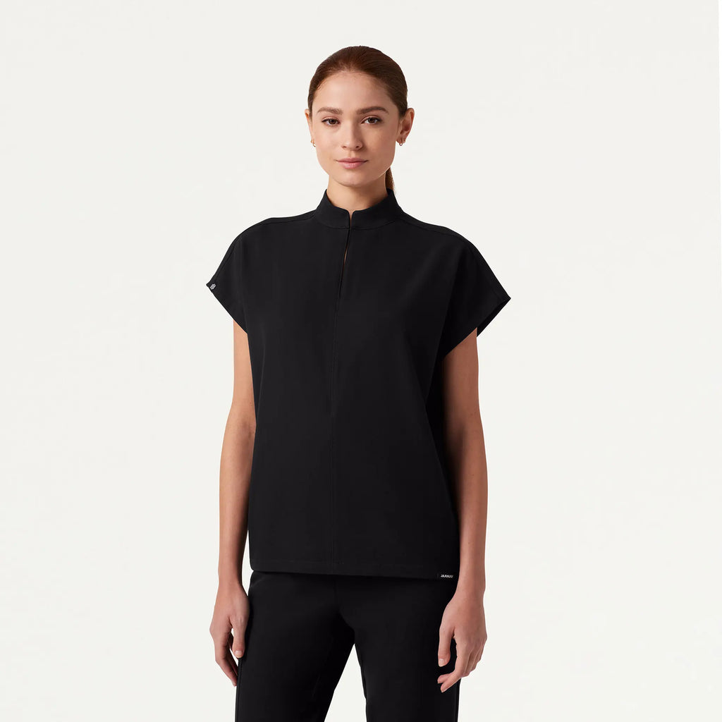 Jaanuu Scrubs Women's Aris Oversized 2-Pocket Scrub Top Black | scrub-supply.com