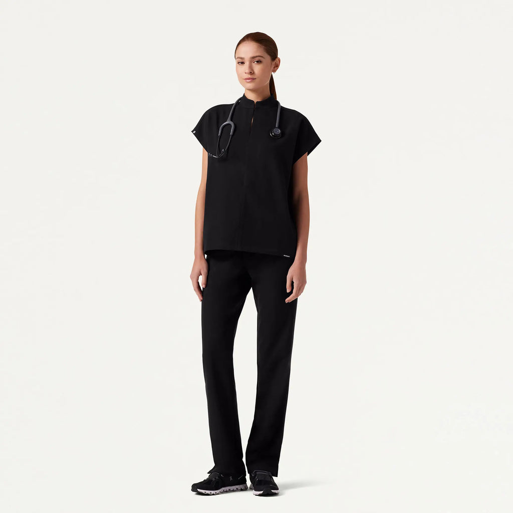 Jaanuu Scrubs Women's Aris Oversized 2-Pocket Scrub Top Black | scrub-supply.com