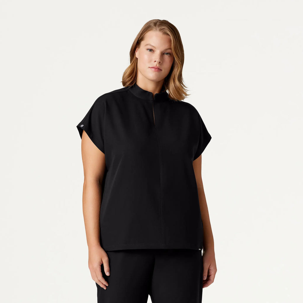 Jaanuu Scrubs Women's Aris Oversized 2-Pocket Scrub Top Black | scrub-supply.com