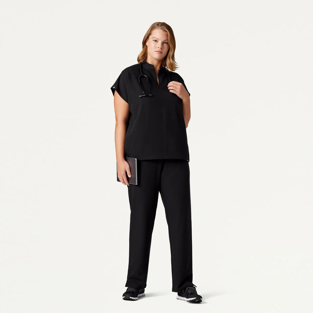 Jaanuu Scrubs Women's Aris Oversized 2-Pocket Scrub Top Black | scrub-supply.com