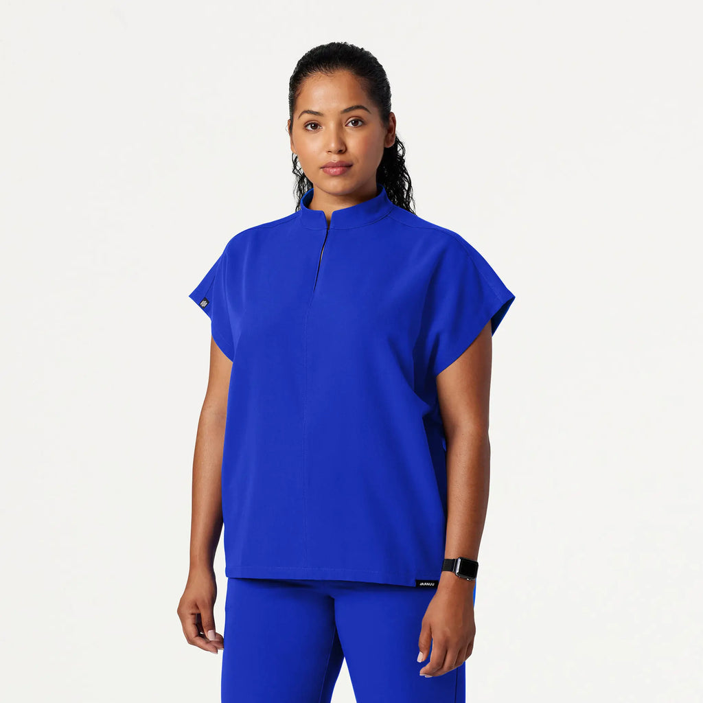 Jaanuu Scrubs Women's Aris Oversized 2-Pocket Scrub Top Electric Blue | scrub-supply.com