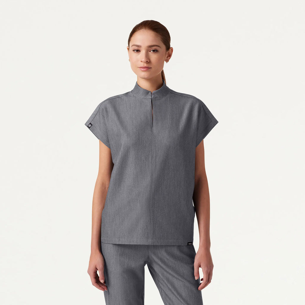 Jaanuu Scrubs Women's Aris Oversized 2-Pocket Scrub Top Heather Gray | scrub-supply.com