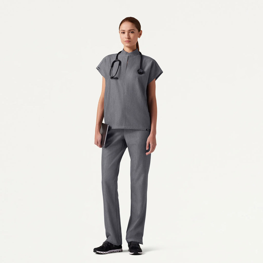 Jaanuu Scrubs Women's Aris Oversized 2-Pocket Scrub Top Heather Gray | scrub-supply.com