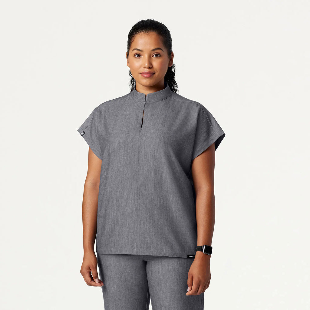 Jaanuu Scrubs Women's Aris Oversized 2-Pocket Scrub Top Heather Gray | scrub-supply.com