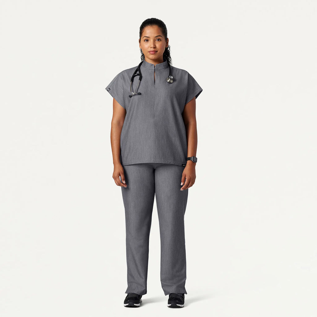 Jaanuu Scrubs Women's Aris Oversized 2-Pocket Scrub Top Heather Gray | scrub-supply.com