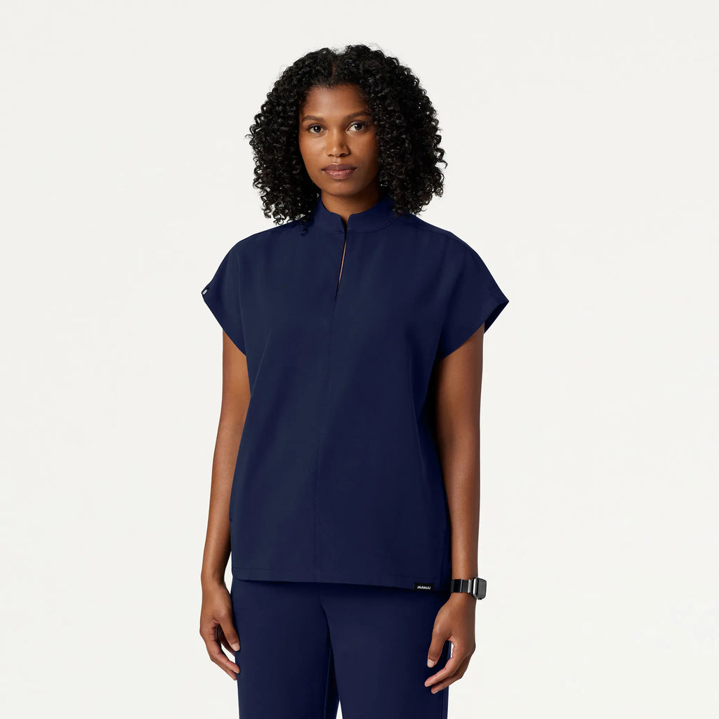 Jaanuu Scrubs Women's Aris Oversized 2-Pocket Scrub Top Midnight Navy | scrub-supply.com