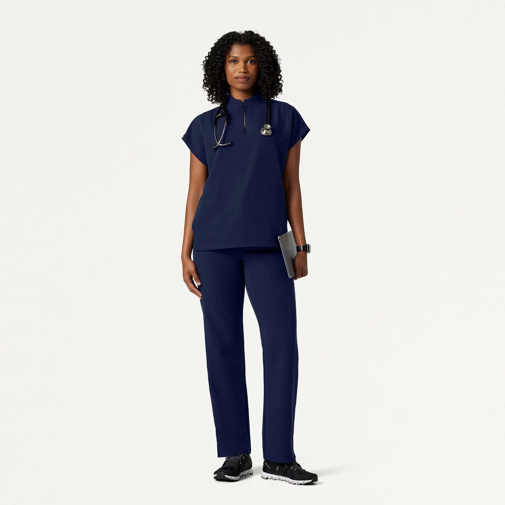 Jaanuu Scrubs Women's Aris Oversized 2-Pocket Scrub Top Midnight Navy | scrub-supply.com