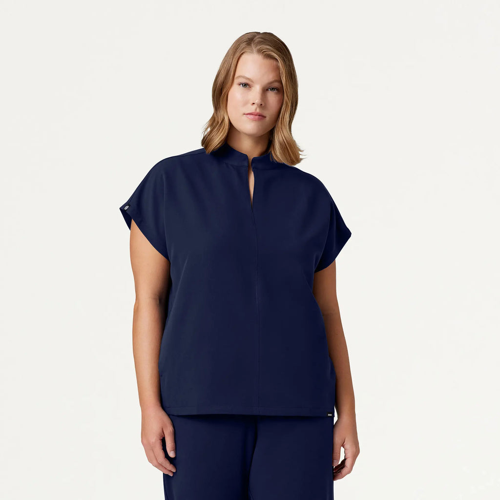 Jaanuu Scrubs Women's Aris Oversized 2-Pocket Scrub Top Midnight Navy | scrub-supply.com