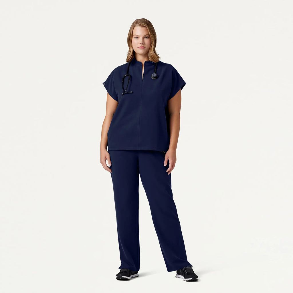 Jaanuu Scrubs Women's Aris Oversized 2-Pocket Scrub Top Midnight Navy | scrub-supply.com