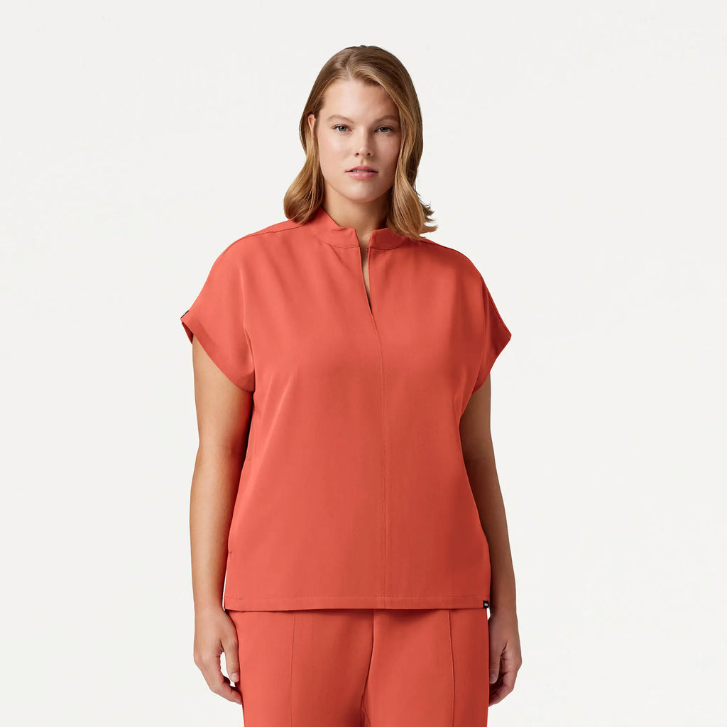 Jaanuu Scrubs Women's Aris Oversized 2-Pocket Scrub Top Terra | scrub-supply.com