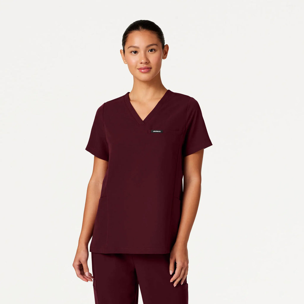 Jaanuu Scrubs Women's Magna 3-Pocket Scrub Top Burgundy | scrub-supply.com