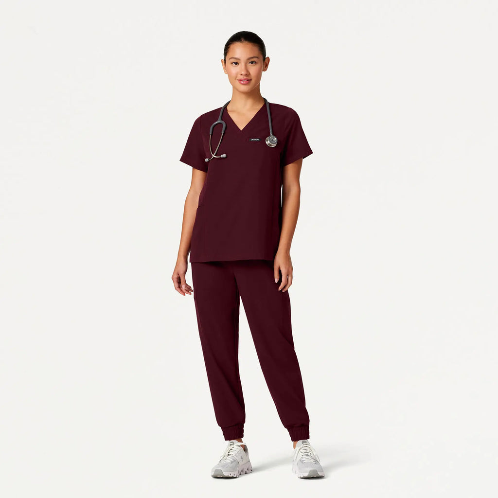 Jaanuu Scrubs Women's Magna 3-Pocket Scrub Top Burgundy | scrub-supply.com