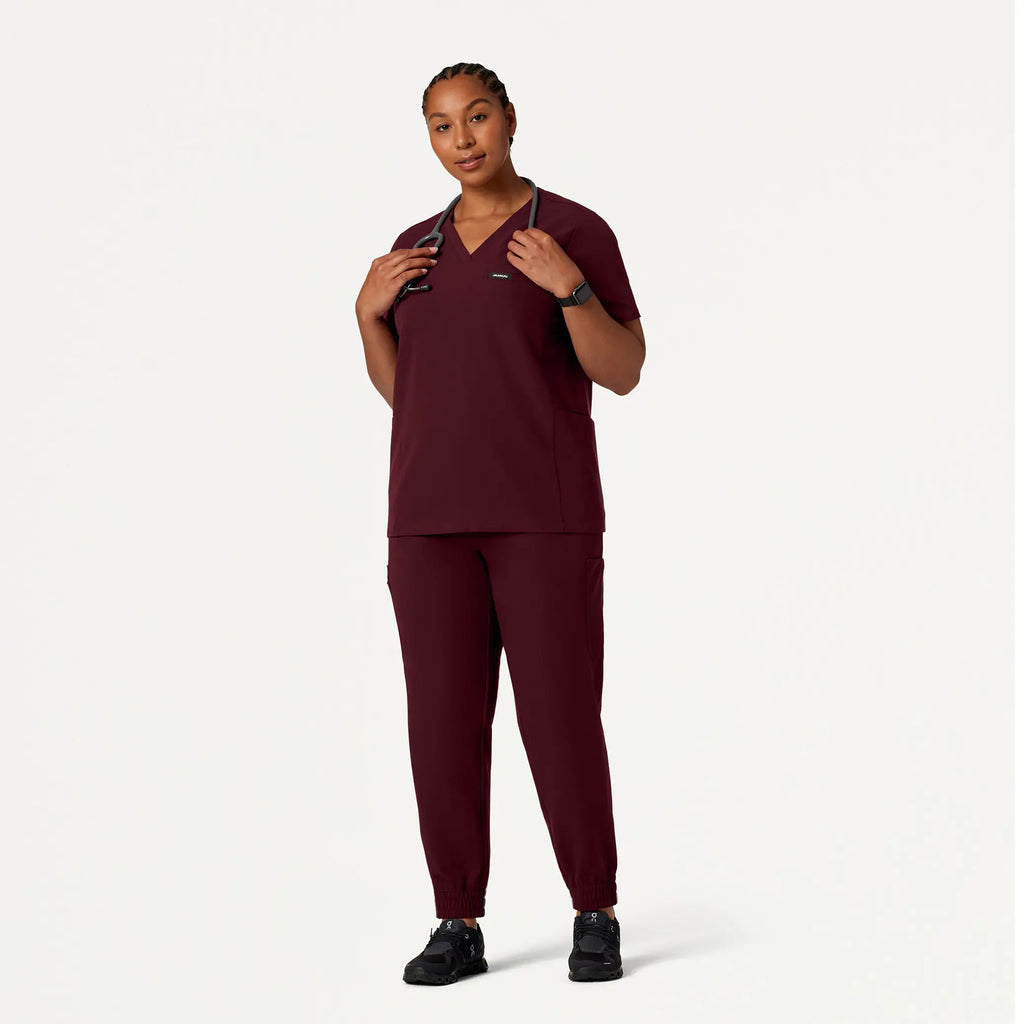 Jaanuu Scrubs Women's Magna 3-Pocket Scrub Top Burgundy | scrub-supply.com