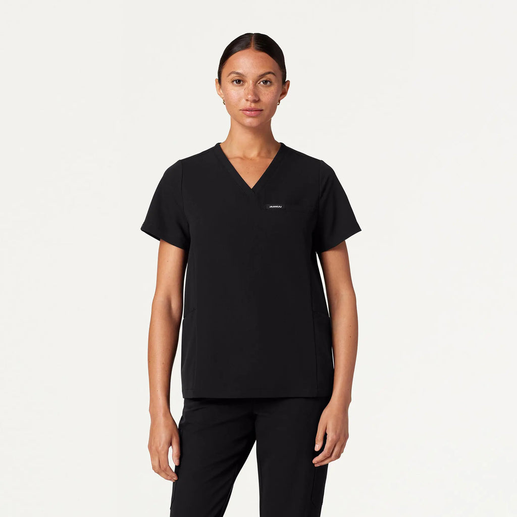 Jaanuu Scrubs Women's Magna 3-Pocket Scrub Top Black | scrub-supply.com