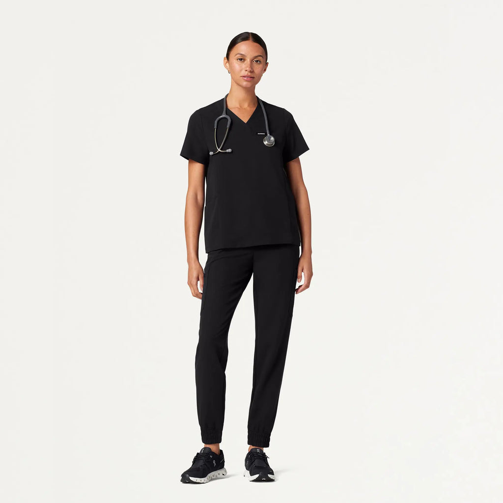 Jaanuu Scrubs Women's Magna 3-Pocket Scrub Top Black | scrub-supply.com