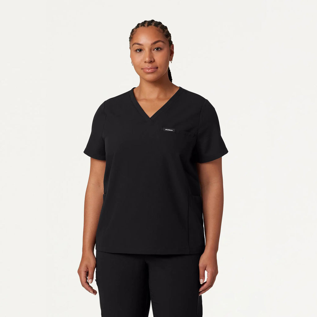 Jaanuu Scrubs Women's Magna 3-Pocket Scrub Top Black | scrub-supply.com